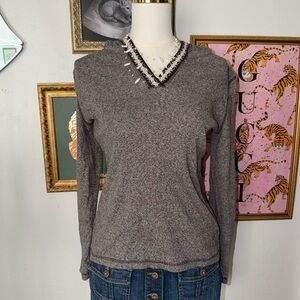 Ralph Lauren Gray Hoodie with Embellished V-Neck